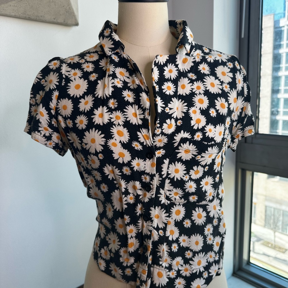 Floral Black Button-Up Women's Top